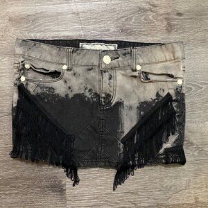 Salad | Black and Grey Fringe Denim Skirt | Size 27